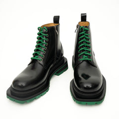Black Lace-Up Boots with Green Sole