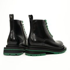 Black Lace-Up Boots with Green Sole
