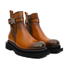 Derby-Sneaker mit polierter Cognac-Plateaufarbe