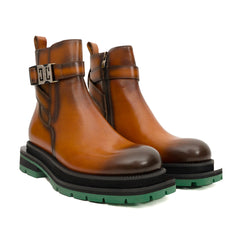 Derby-Sneaker mit polierter Cognac-Plateaufarbe