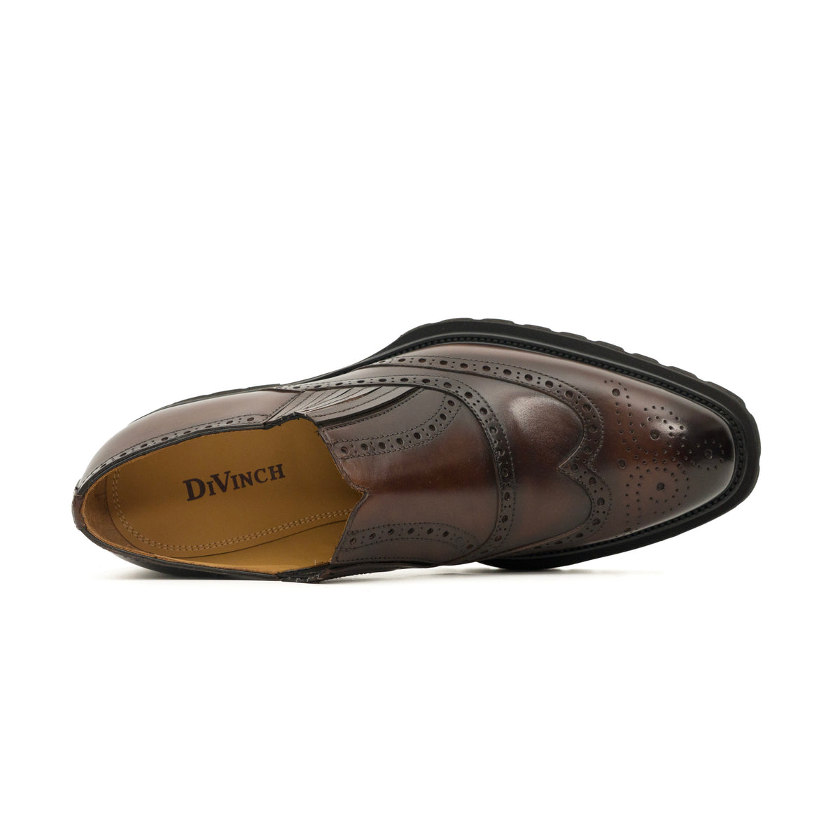 Goldbrauner glänzender Wingtip-Derby-Schuh mit Profilsohle