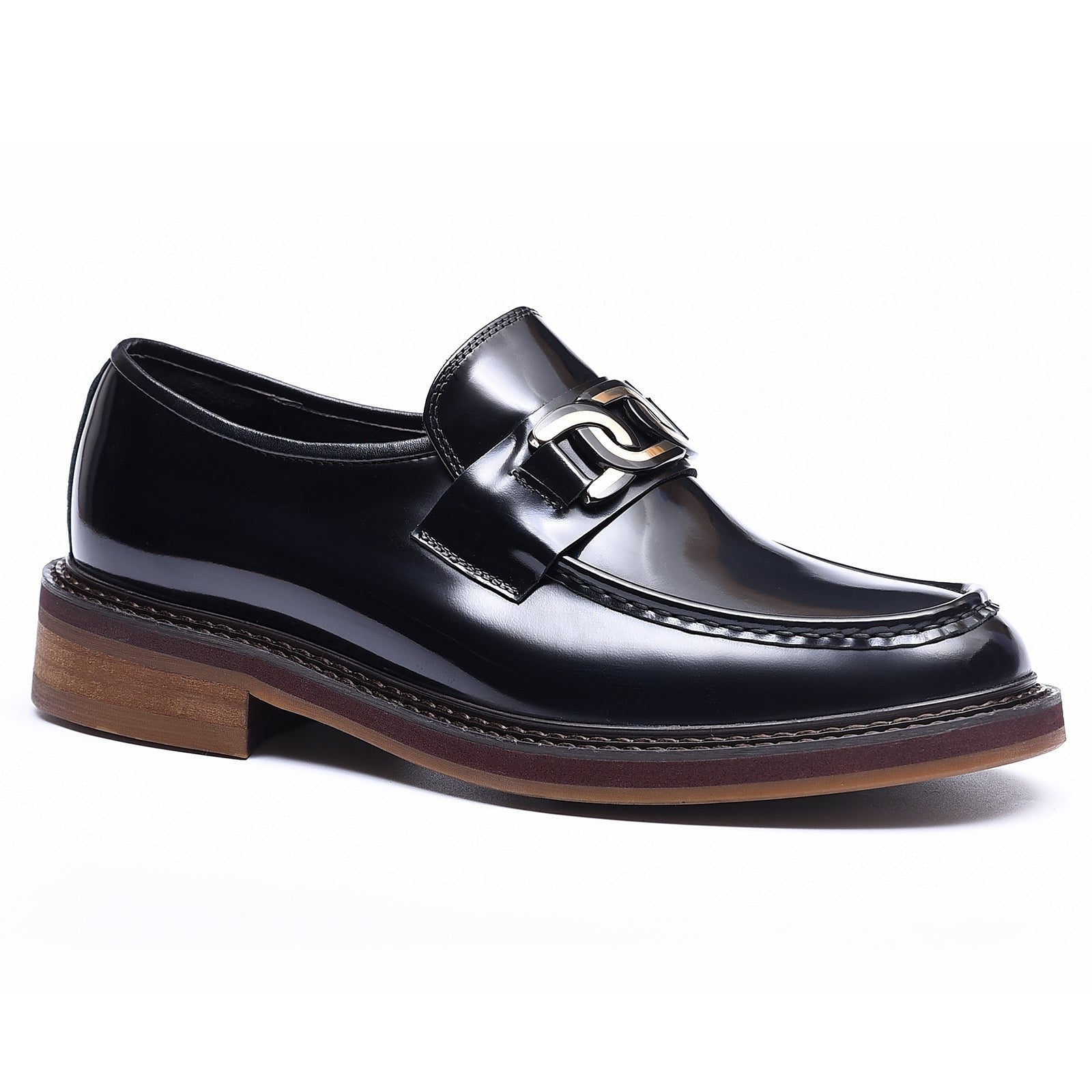 Horsebit British style slip-on leather shoes D22368 Black - Divinch