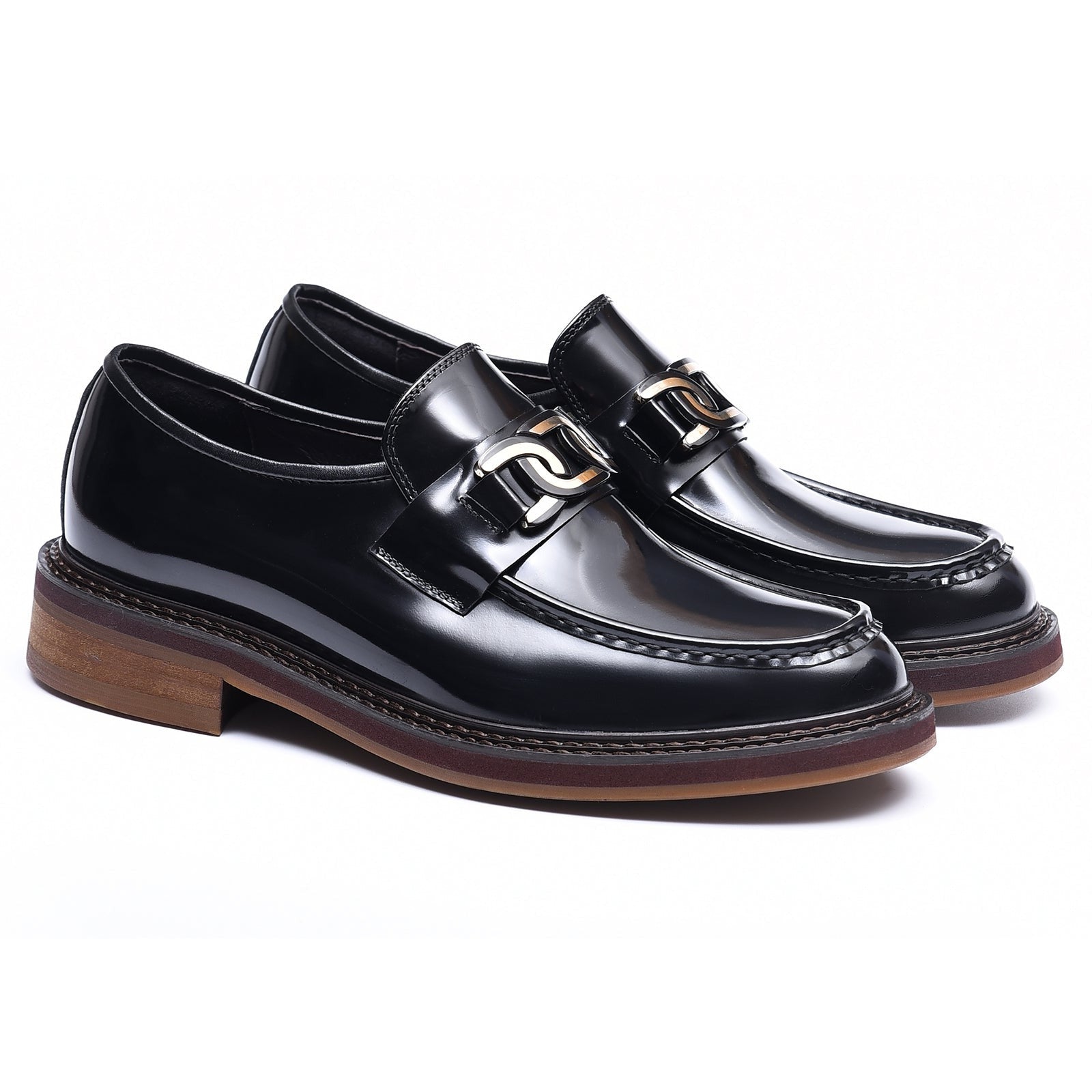 Horsebit British style slip-on leather shoes D22368 Black - Divinch