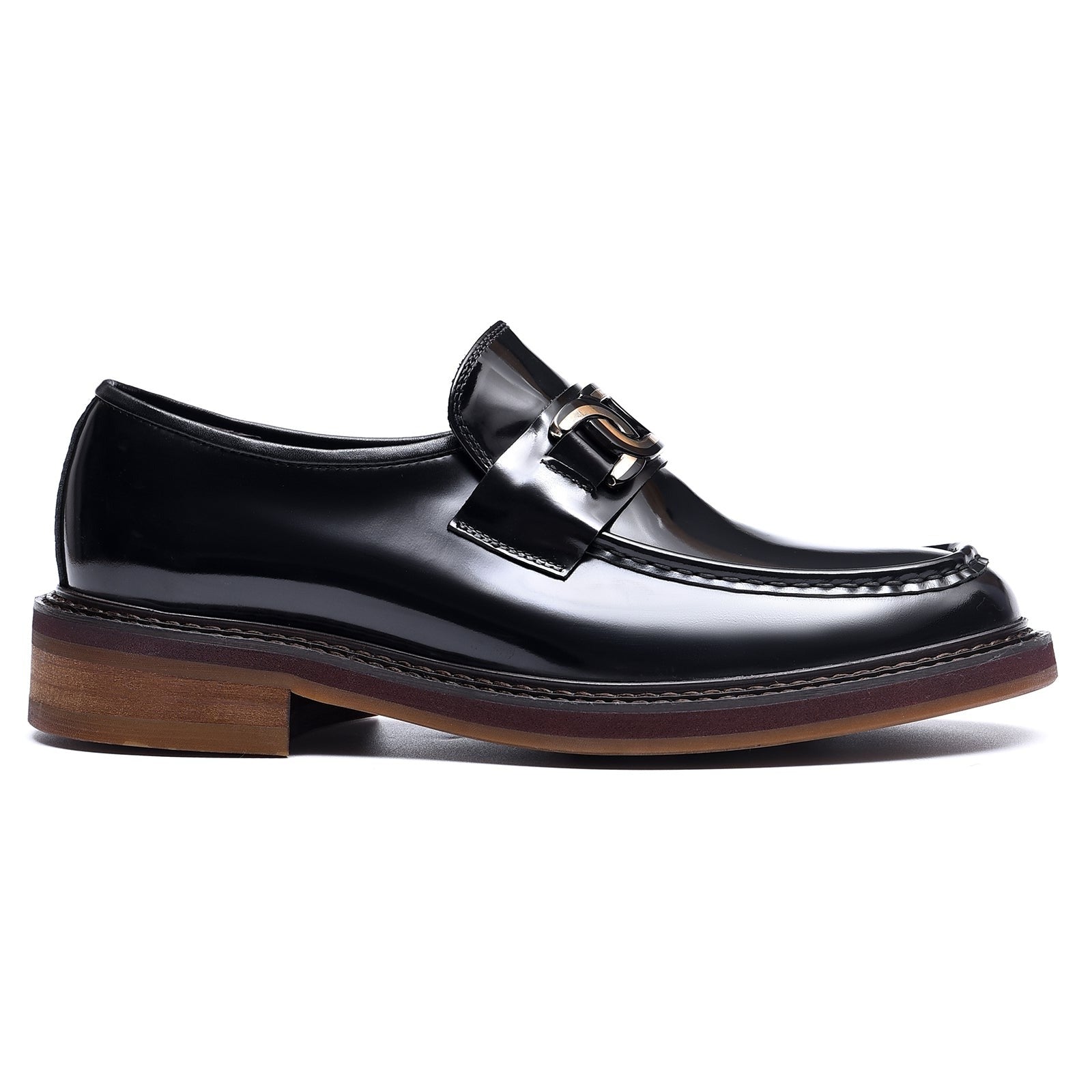 Horsebit British style slip-on leather shoes D22368 Black - Divinch