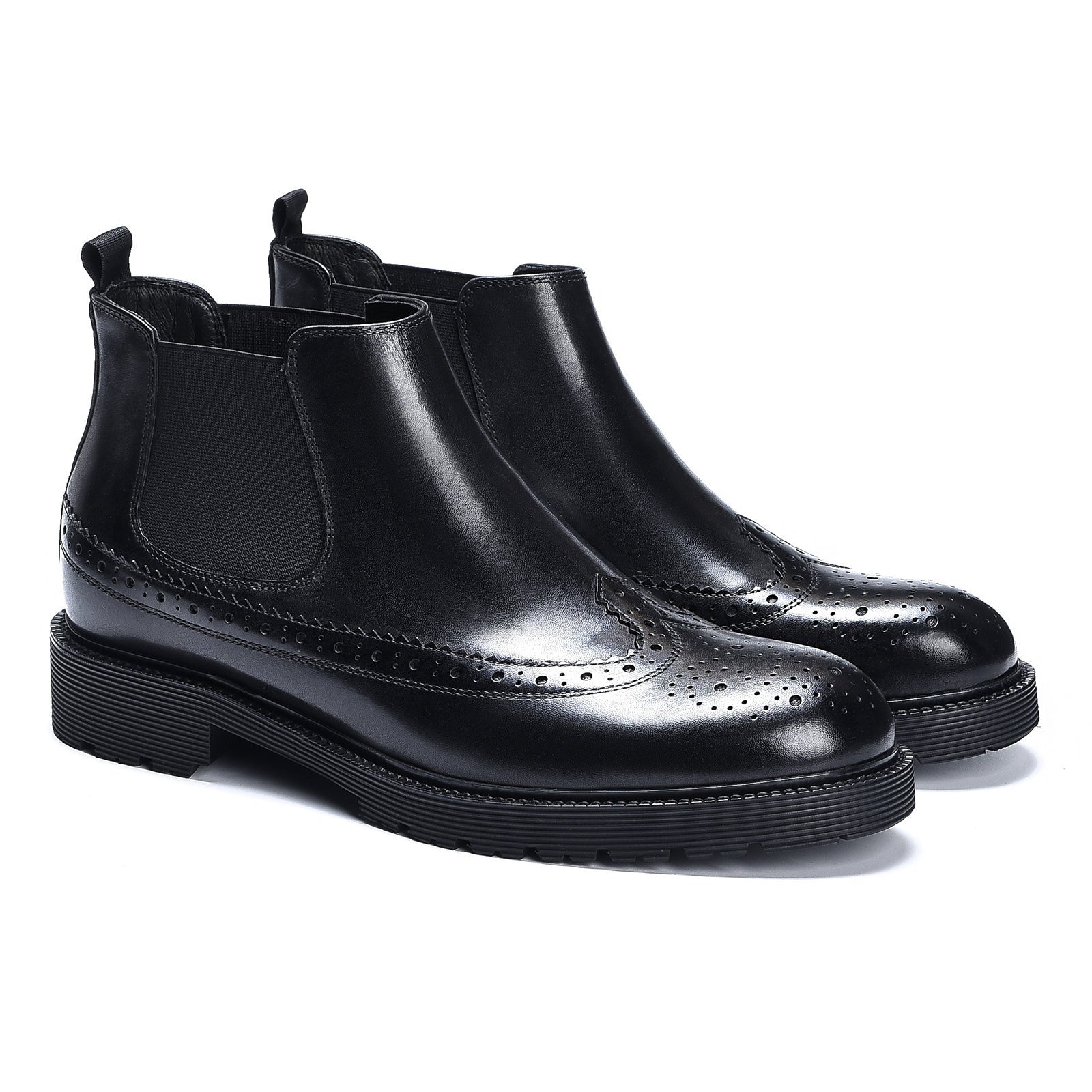 Men's Brogue Style Chelsea Boots Black D21015 - Divinch