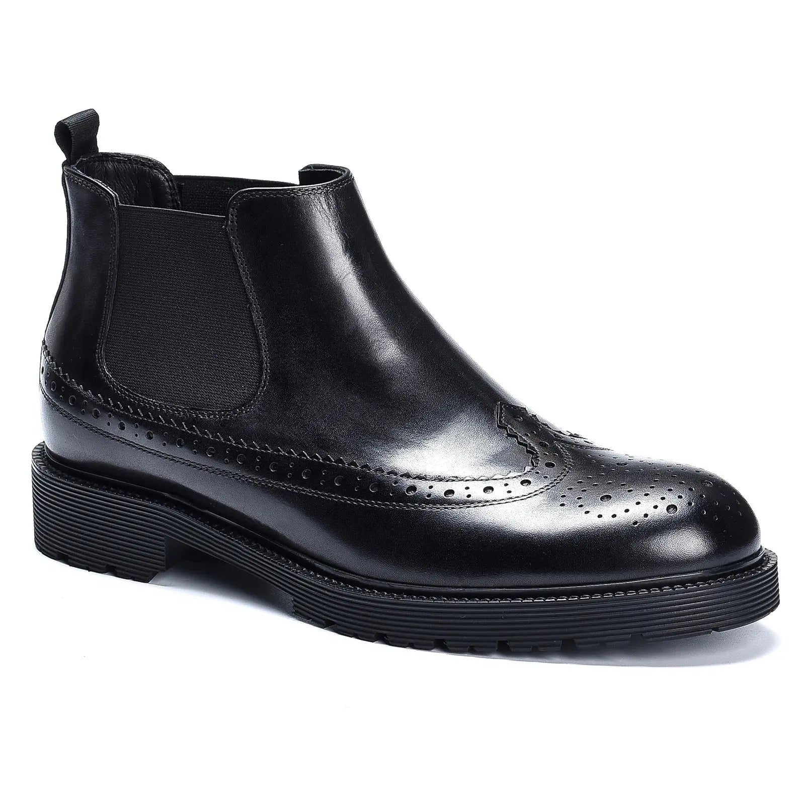 Men's Brogue Style Chelsea Boots Black D21015 - Divinch