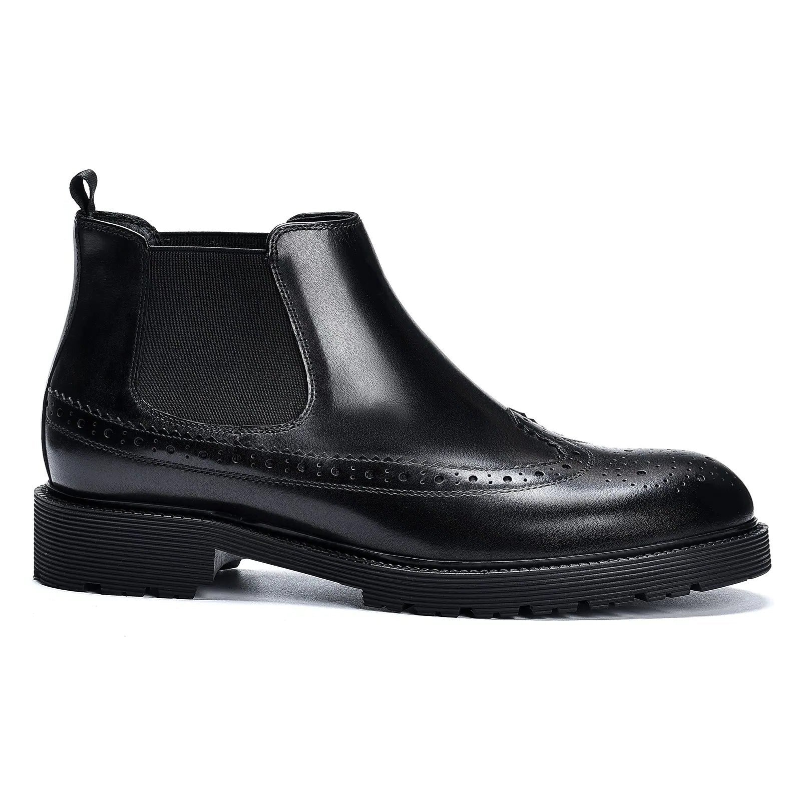 Men's Brogue Style Chelsea Boots Black D21015 - Divinch