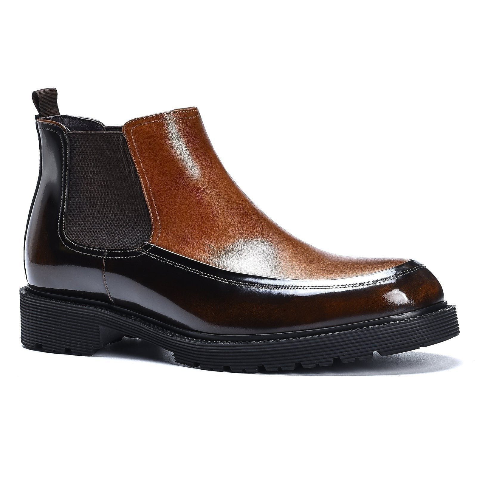 Men's Formal Business Patent Leather Color Block Chelsea Boots Brown D21016 - Divinch