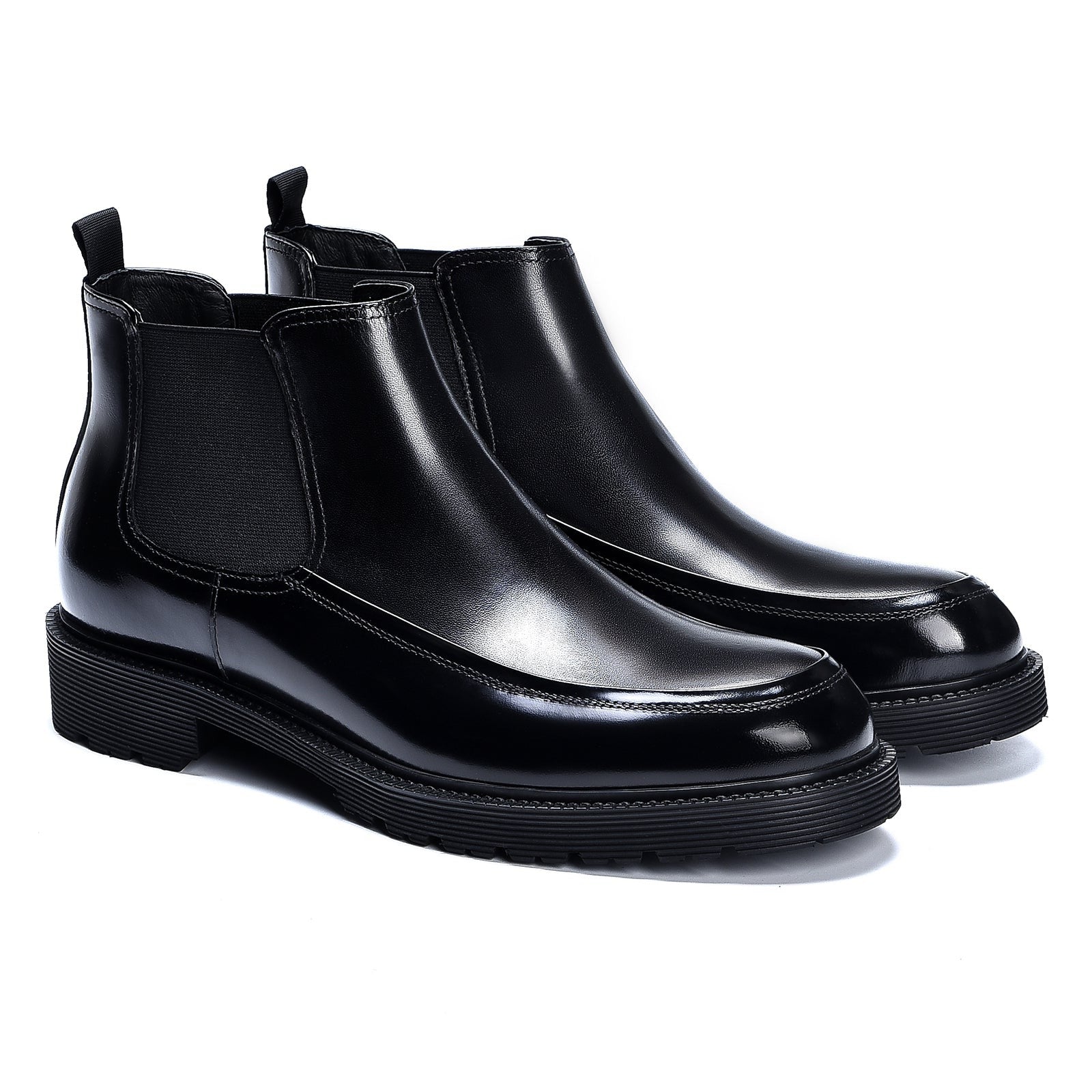 Men's Formal Business Patent Leather Color Block Chelsea Boots Black D21016 - Divinch