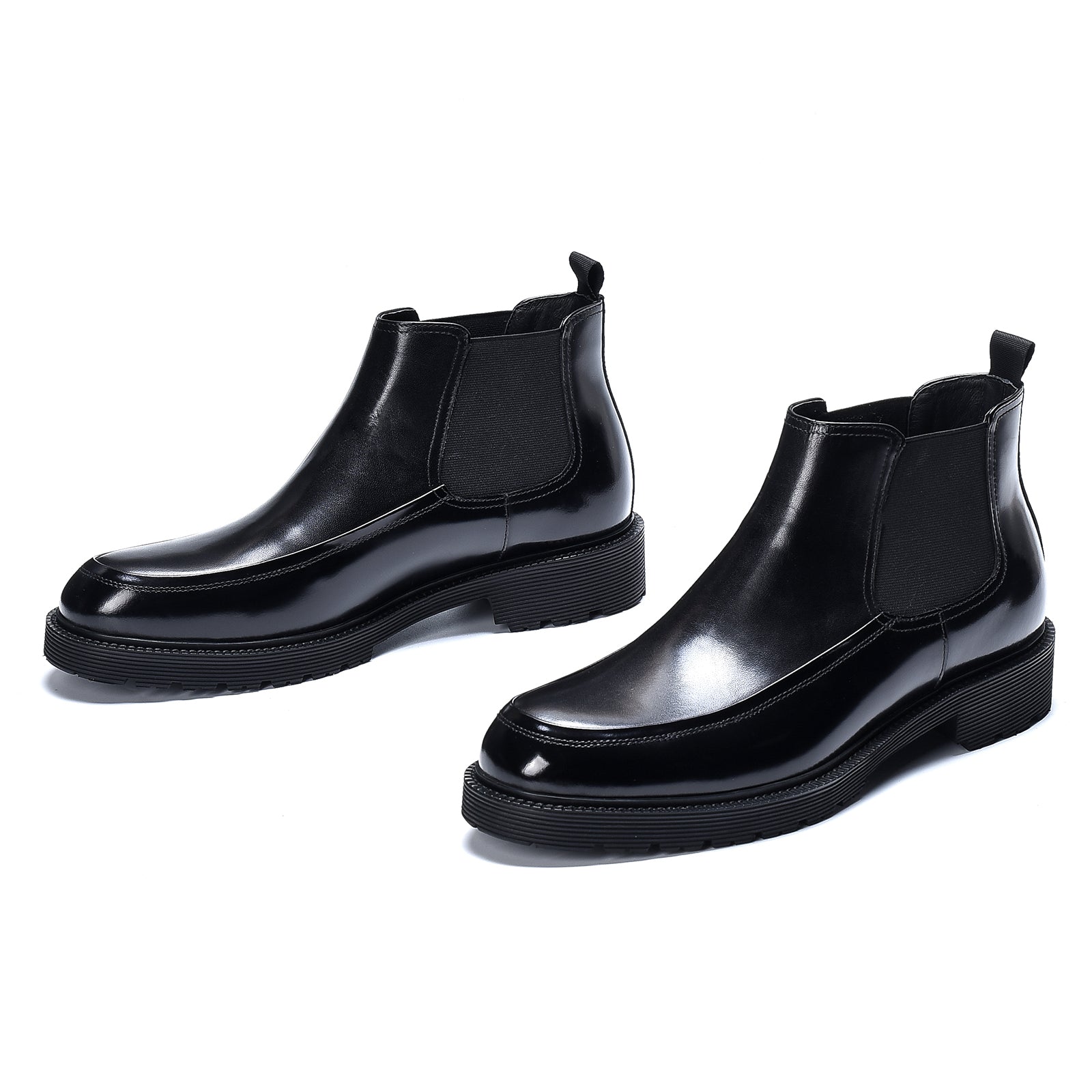 Men's Formal Business Patent Leather Color Block Chelsea Boots Black D21016 - Divinch