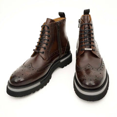 Dark Brown Brogue Lace-Up Ankle Boots DIVINCH
