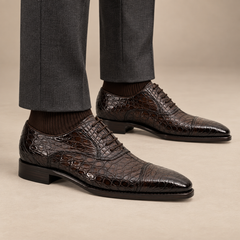 Dark Brown Textured Cap-Toe Oxford Shoe DIVINCH