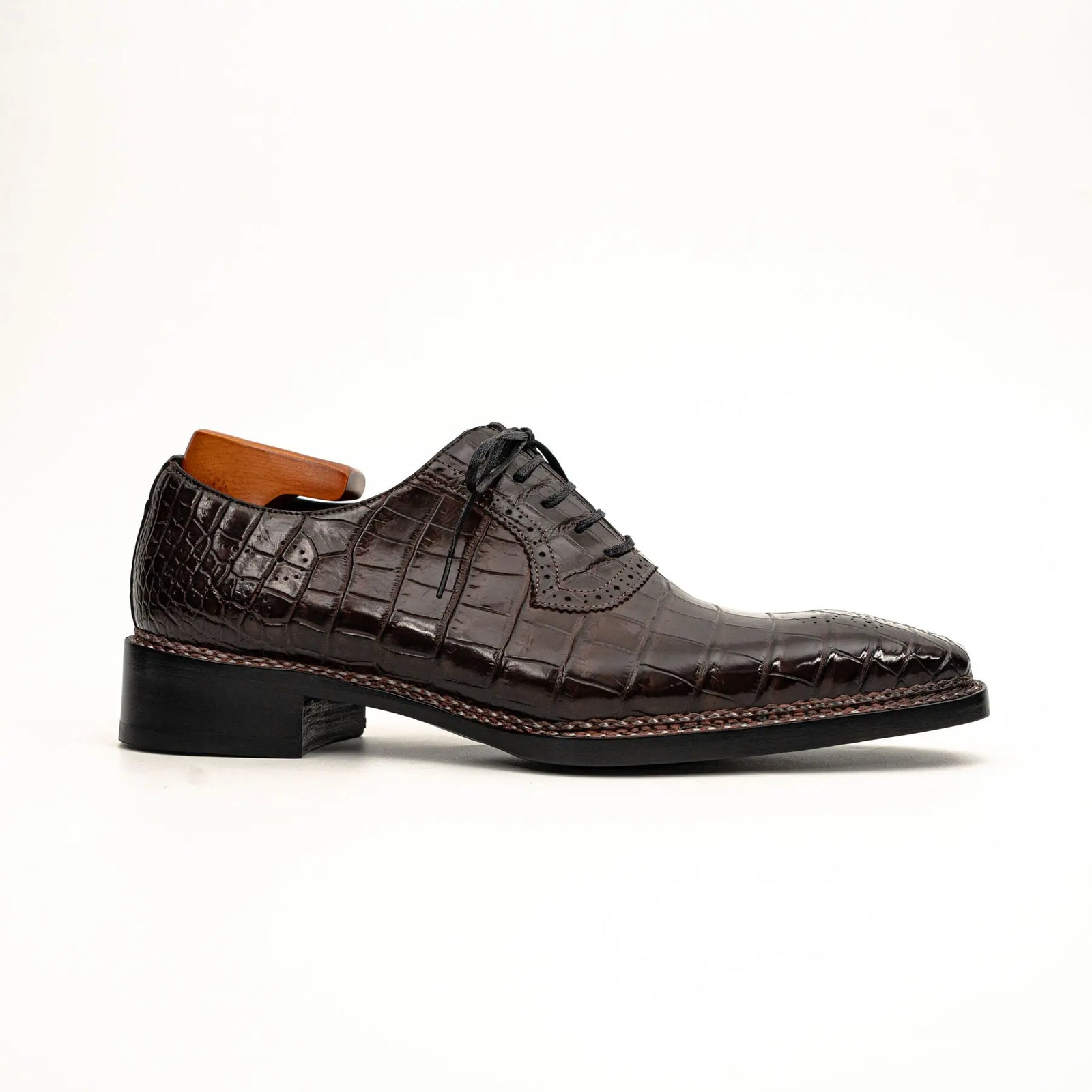 Dark Brown Crocodile Derby Shoes DIVINCH