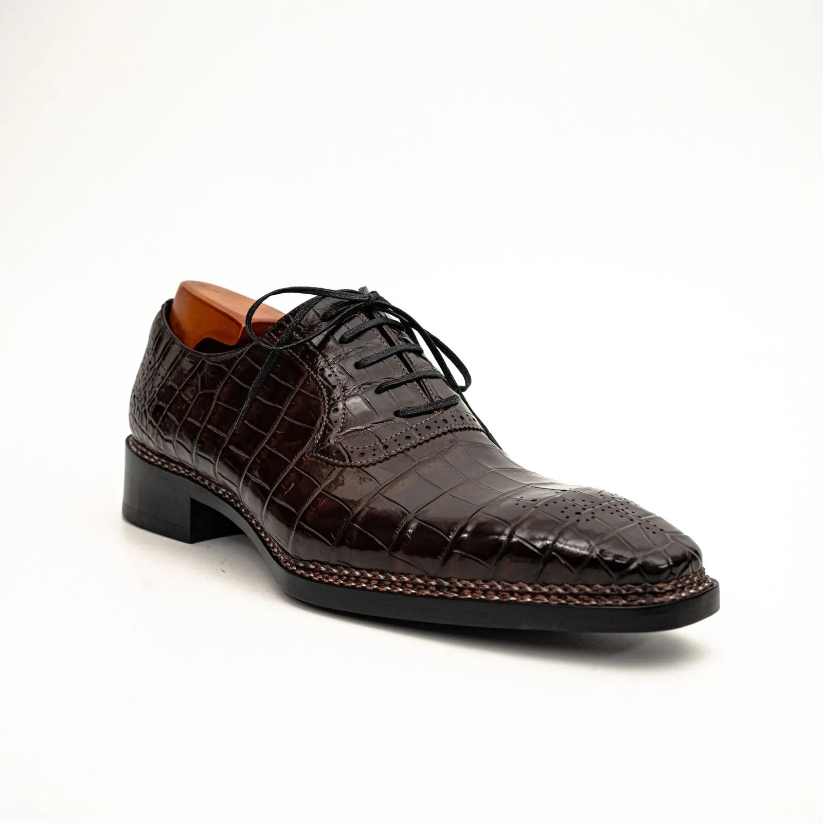 Dark Brown Crocodile Derby Shoes DIVINCH