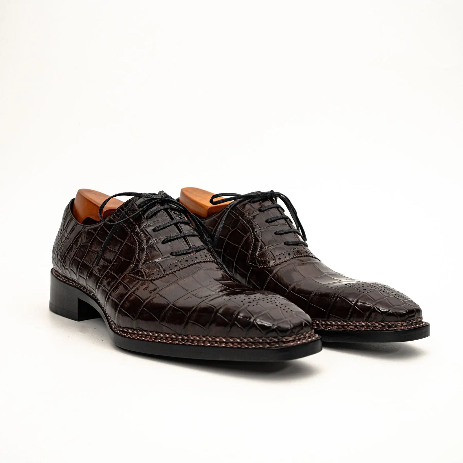 Dark Brown Crocodile Derby Shoes DIVINCH
