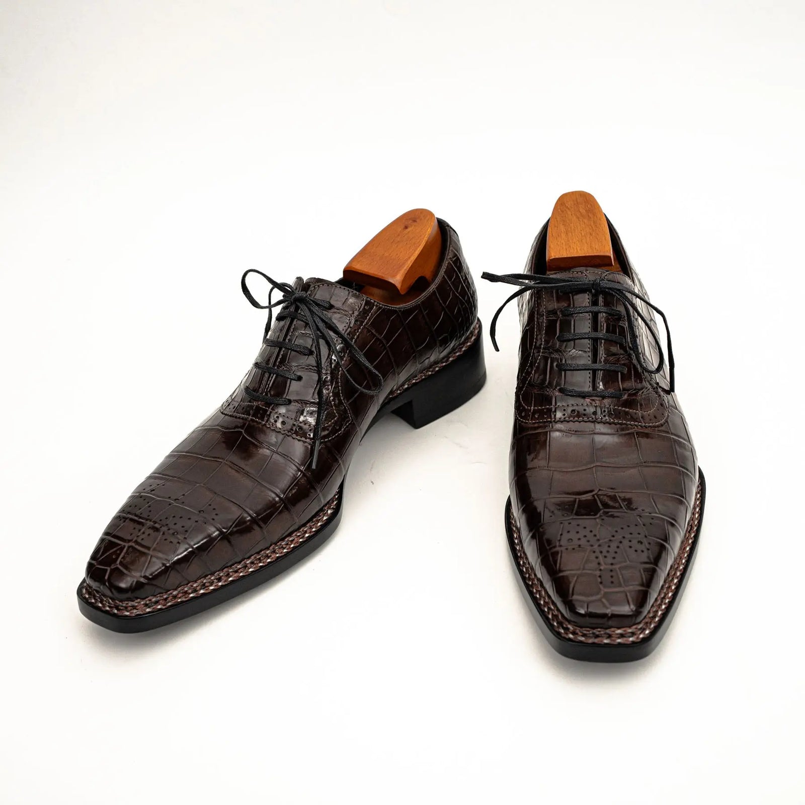 Dark Brown Crocodile Derby Shoes DIVINCH