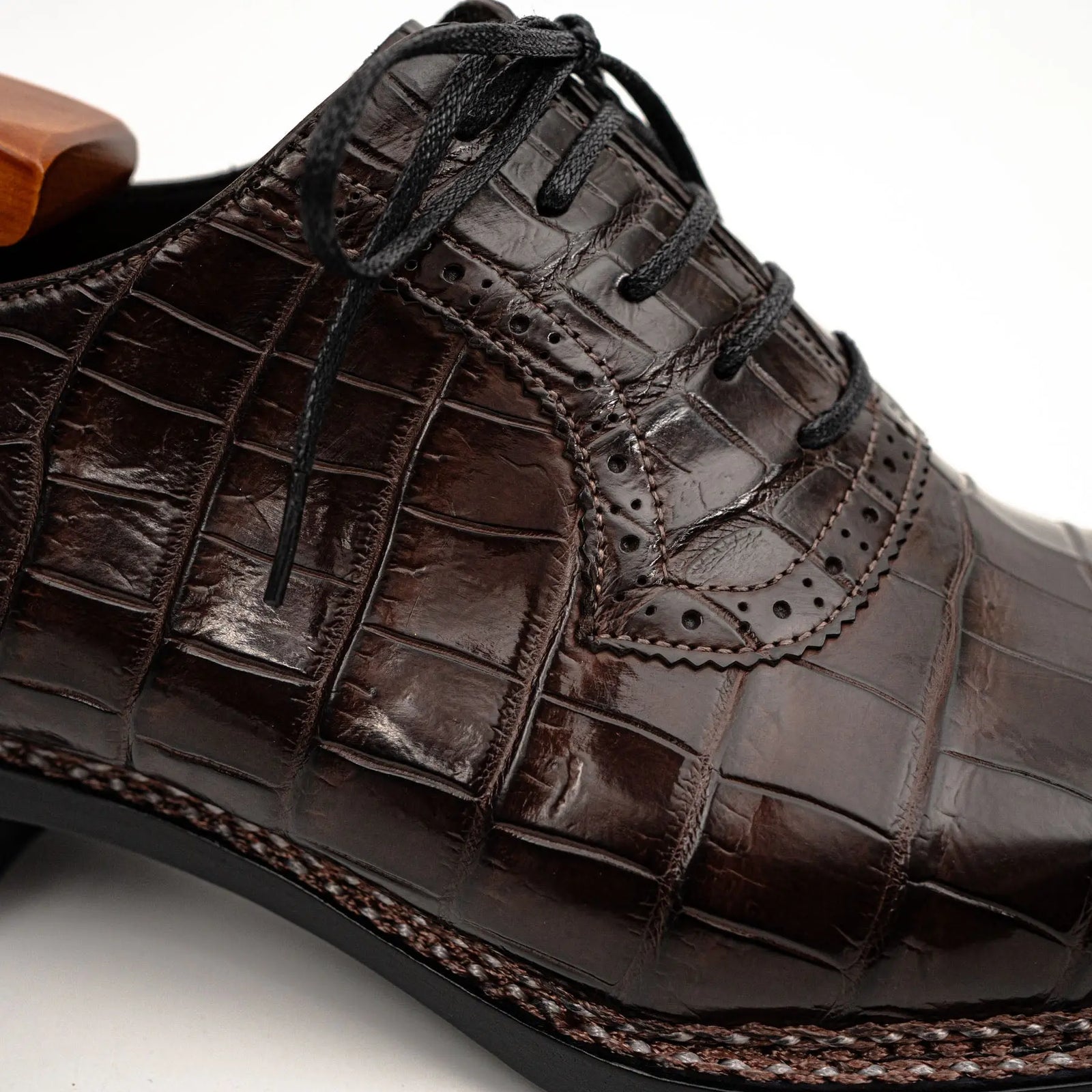 Dark Brown Crocodile Derby Shoes DIVINCH