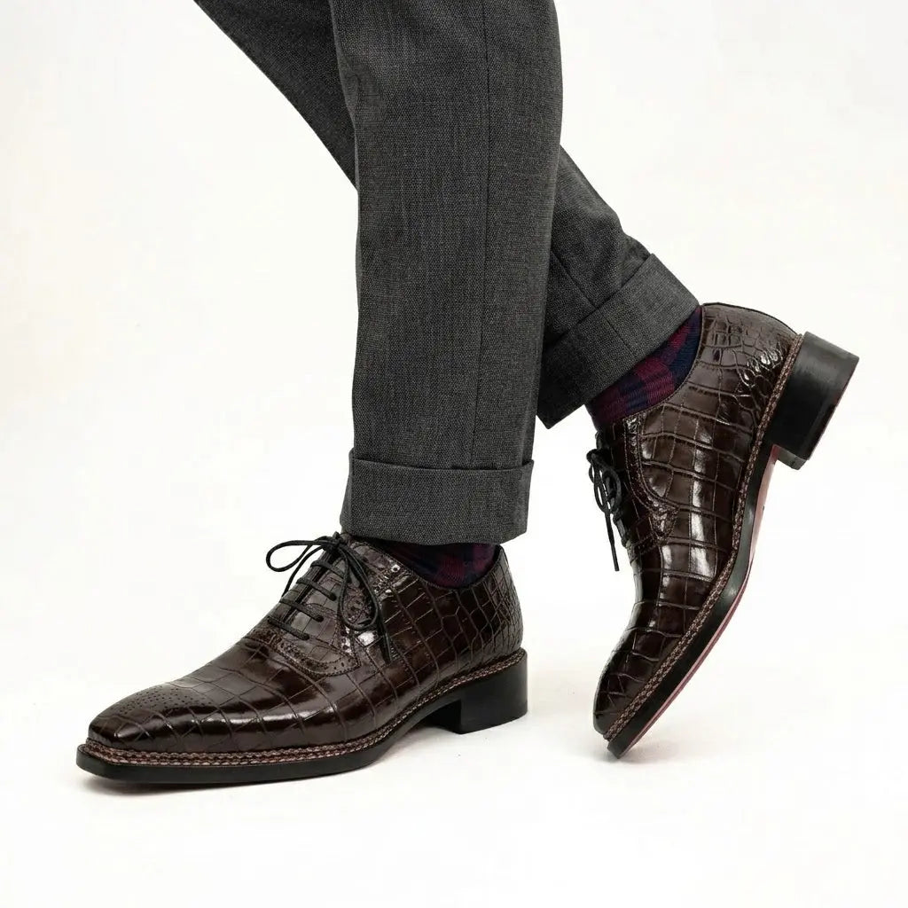 Dark Brown Crocodile Derby Shoes DIVINCH