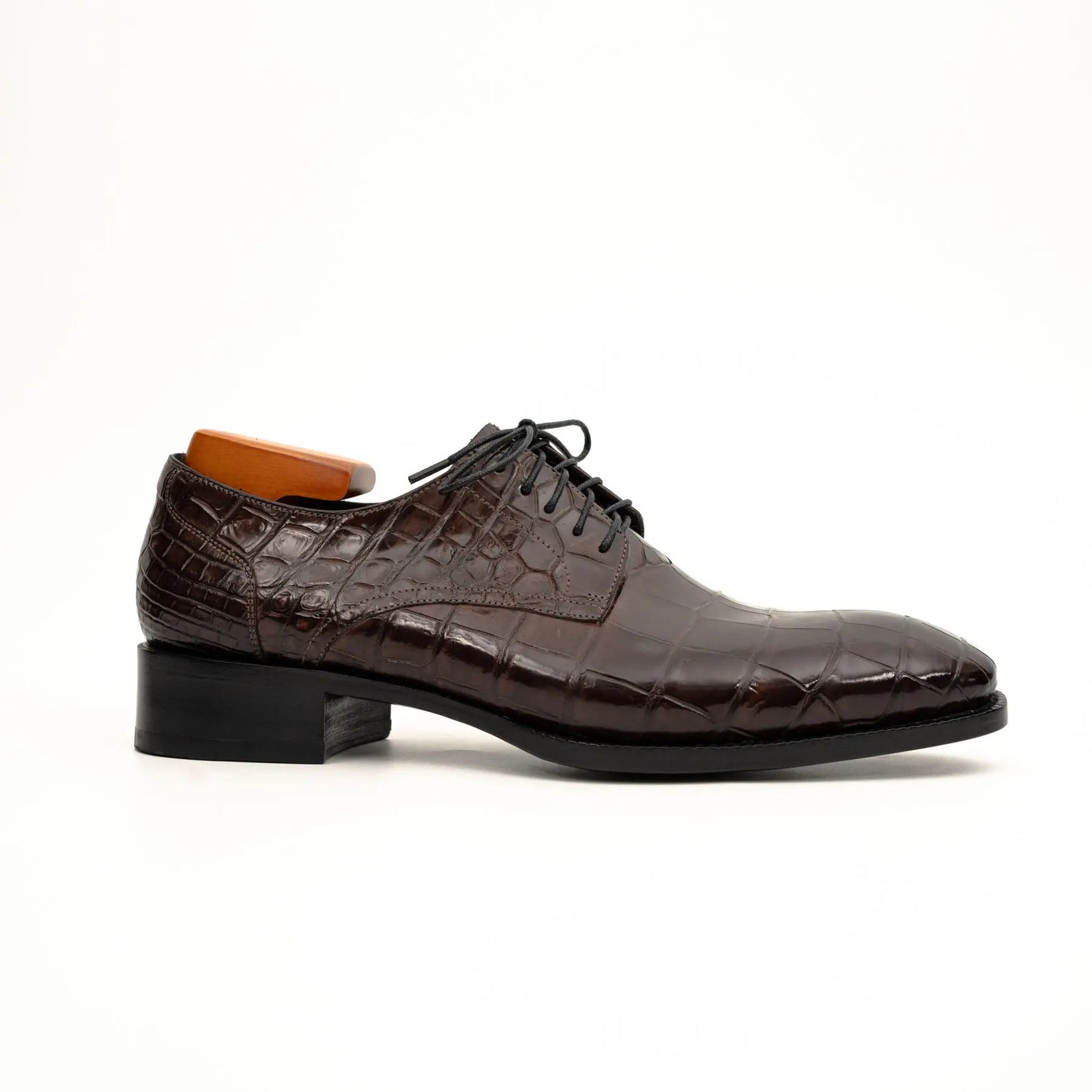 Dark Brown Crocodile-Textured Derby DIVINCH