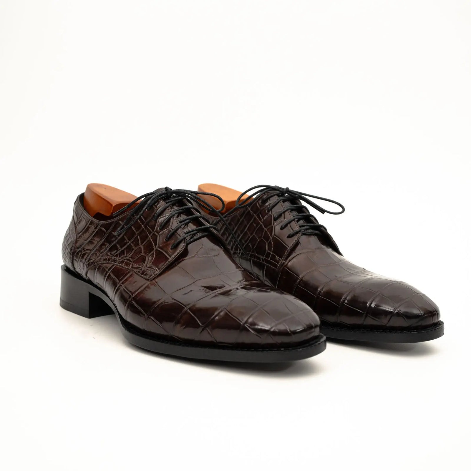 Dark Brown Crocodile-Textured Derby DIVINCH