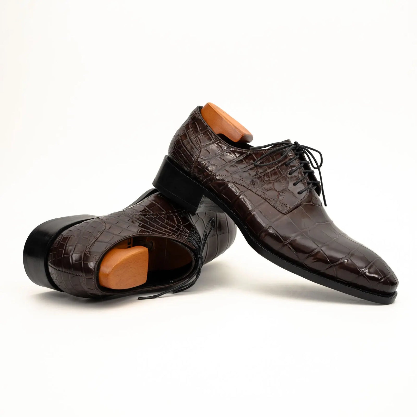 Dark Brown Crocodile-Textured Derby DIVINCH