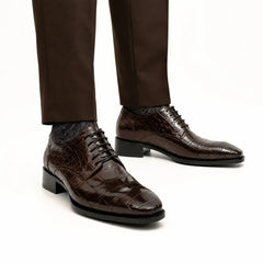 Dark Brown Crocodile-Textured Derby DIVINCH