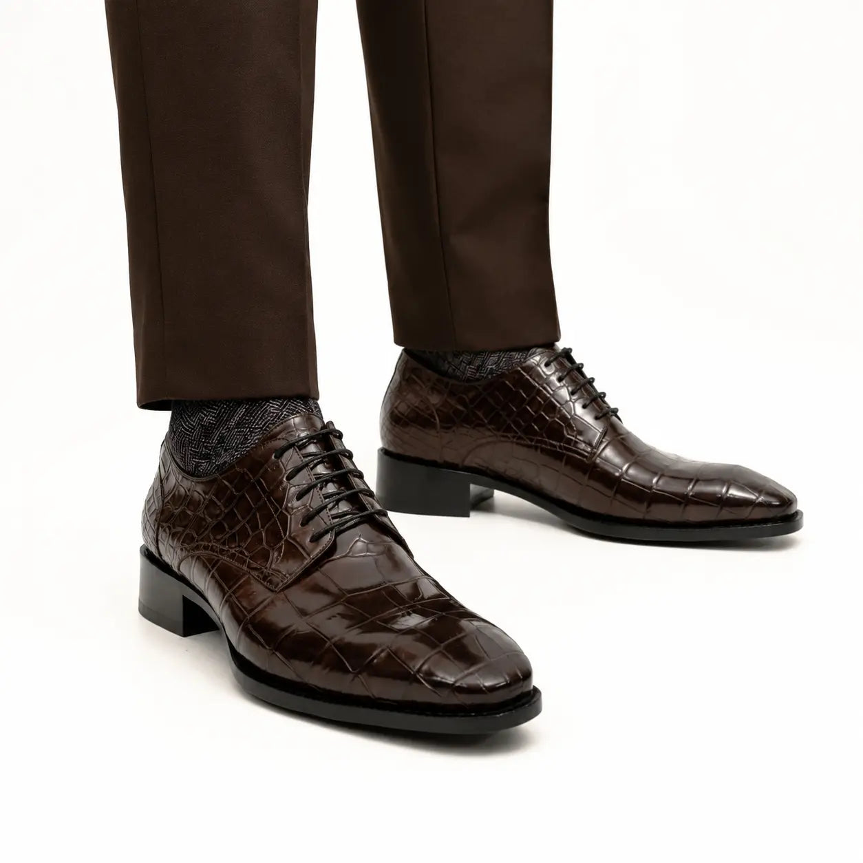 Dark Brown Crocodile-Textured Derby DIVINCH