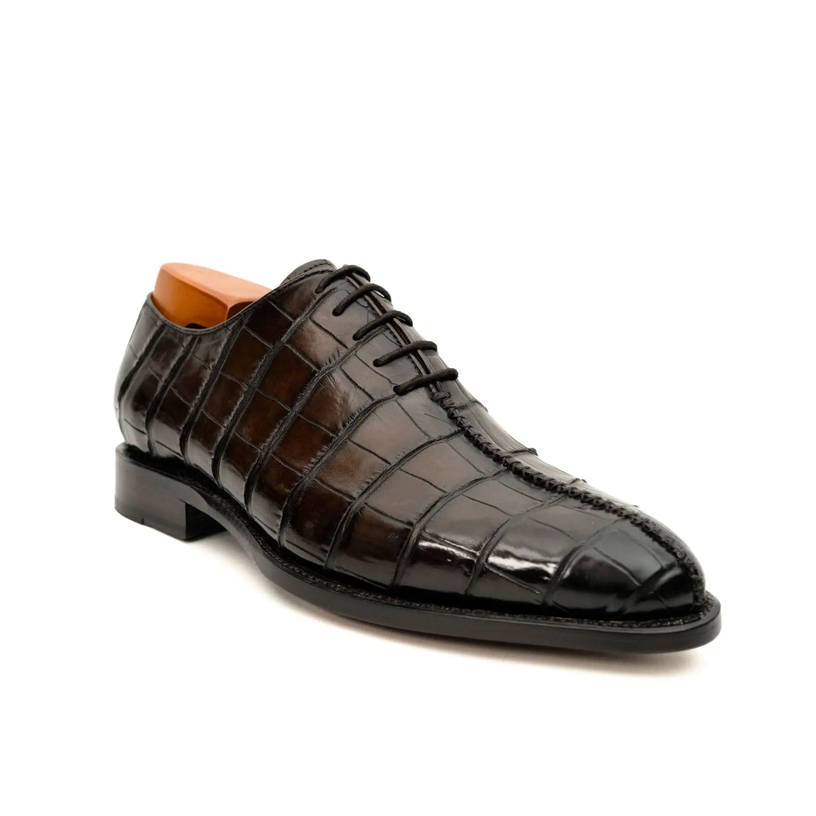 Dark Brown Crocodile-Textured Oxford DIVINCH