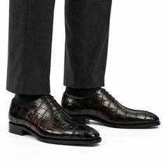 Dark Brown Crocodile-Textured Oxford