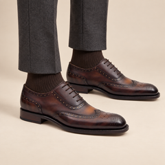 Dark Brown Elongated Wingtip Oxford Shoes