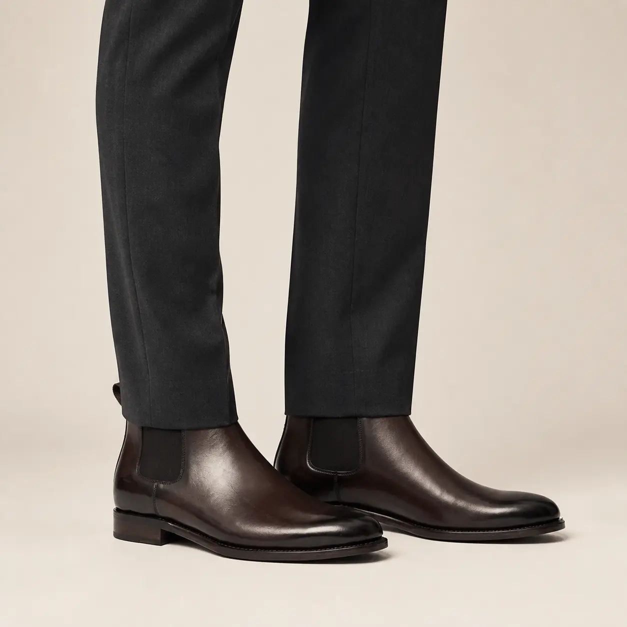 DIVINCH dark brown Goodyear Chelsea boots — on-foot studio view