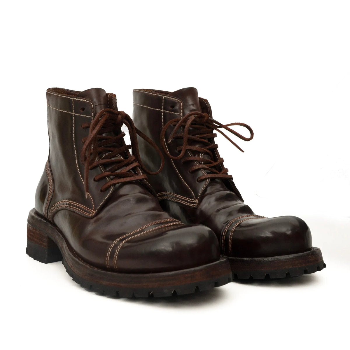 Dark Brown Horsehide Combat Boots DIVINCH