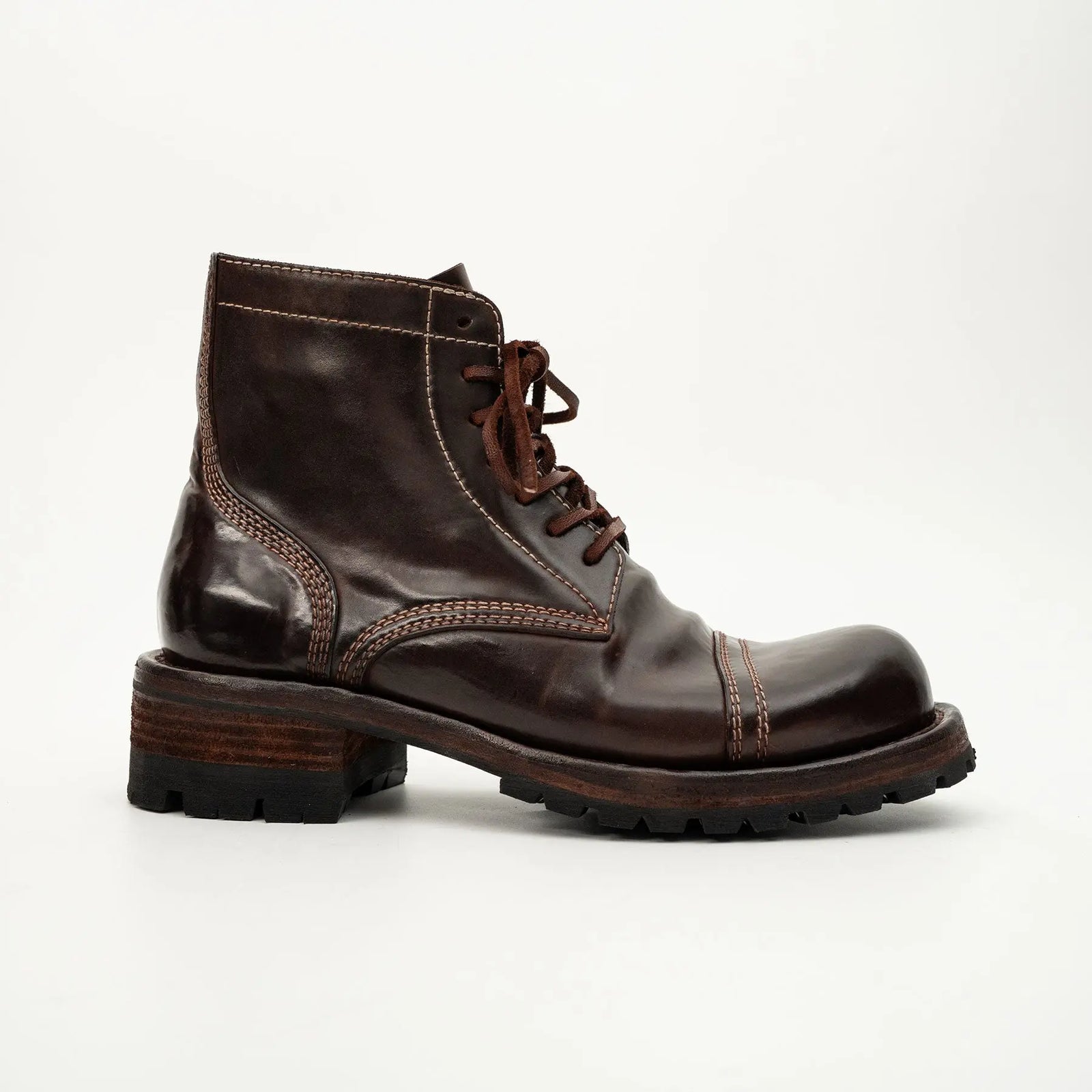 Dark Brown Horsehide Combat Boots
