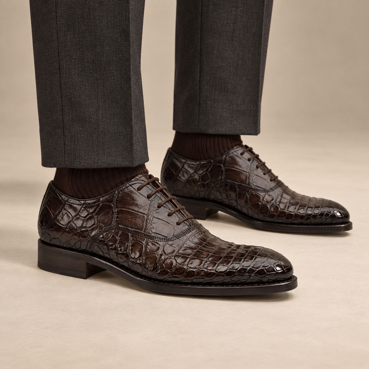 Dark Brown Crocodile Derby Shoe DIVINCH