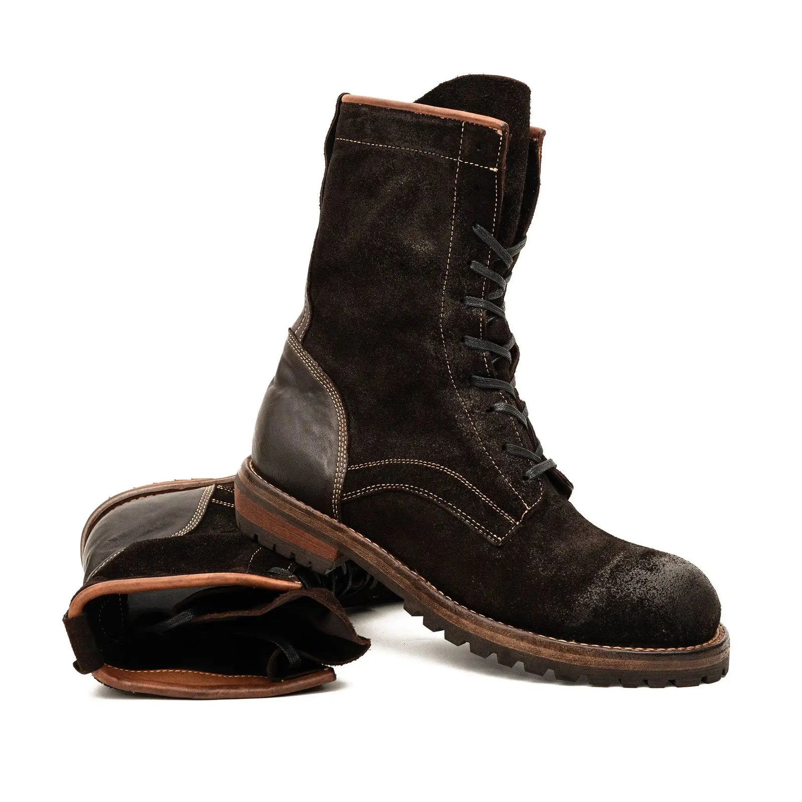 DIVINCH 5002A dark brown lace-up boots dynamic stacked view