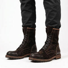 Dark Brown Suede Lace-Up Combat Boots