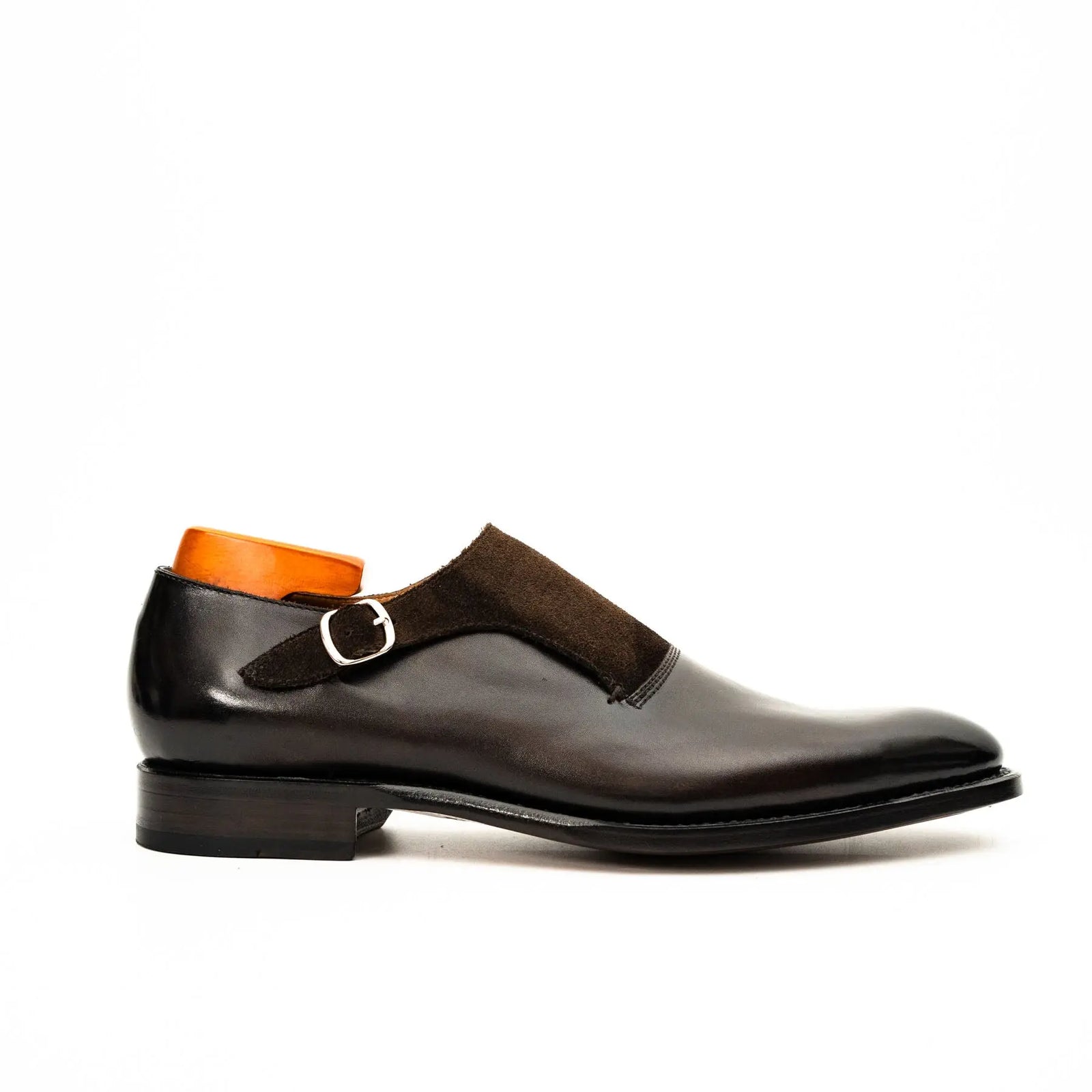 Dark Brown Suede-Panel Monk Shoe DIVINCH