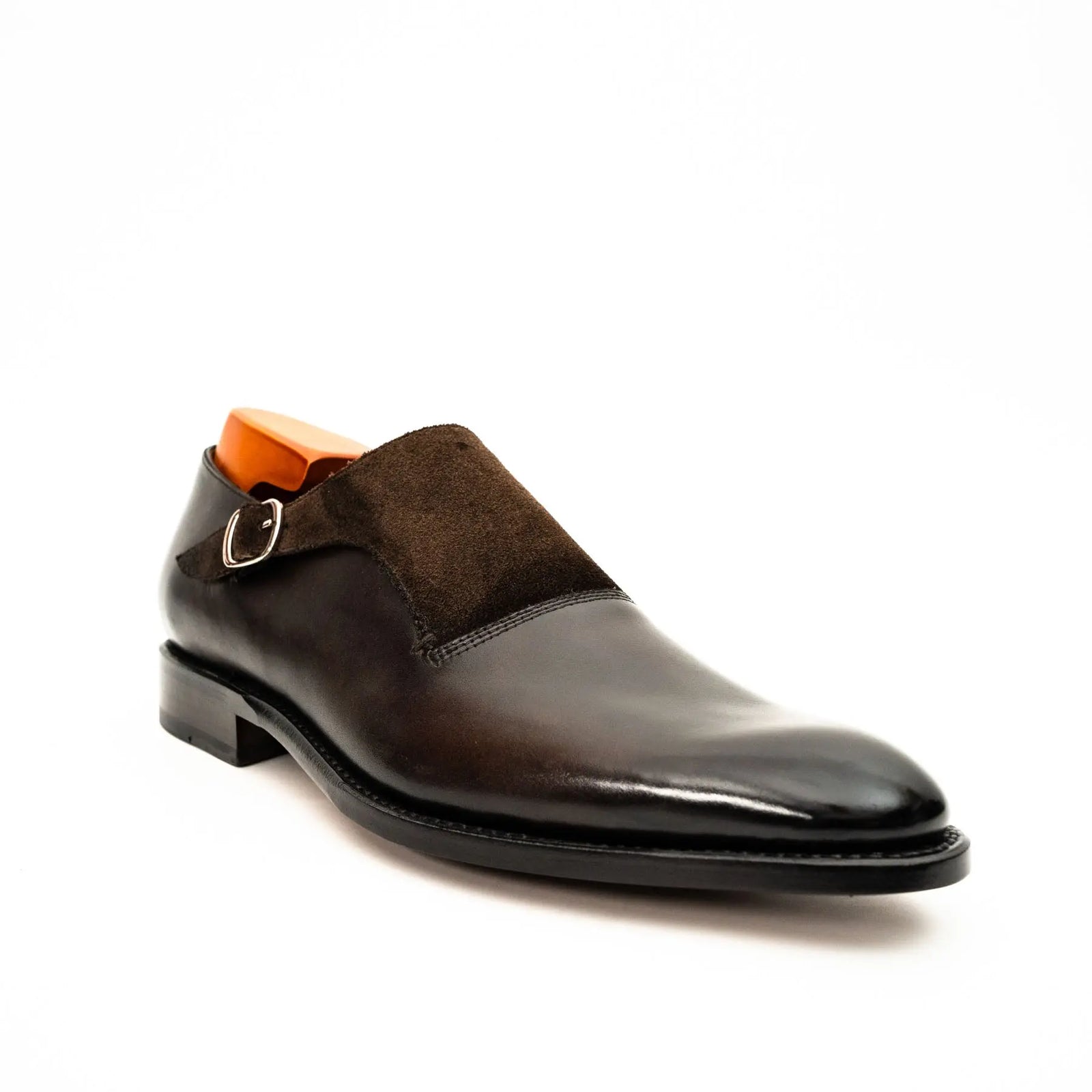Dark Brown Suede-Panel Monk Shoe DIVINCH