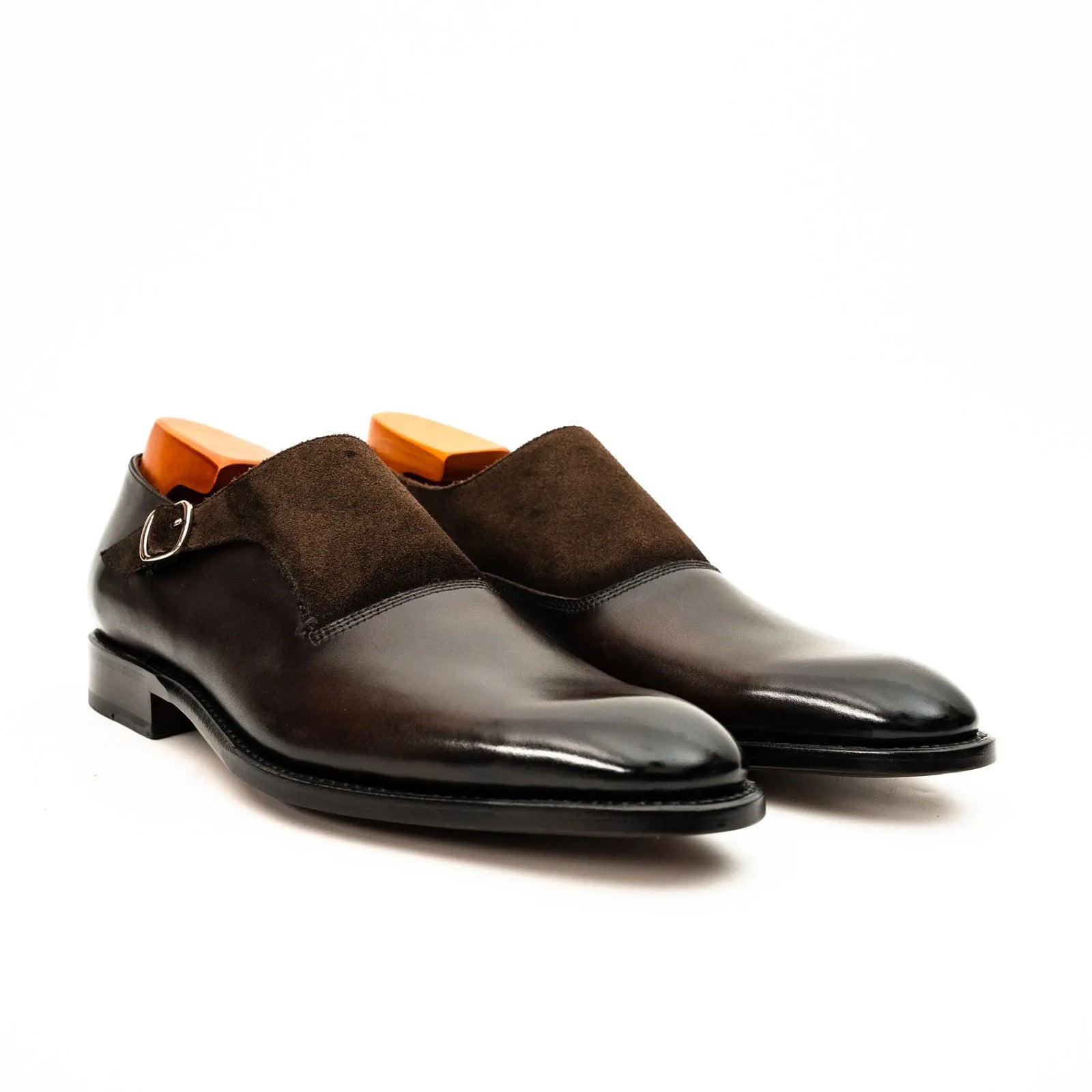 Dark Brown Suede-Panel Monk Shoe DIVINCH