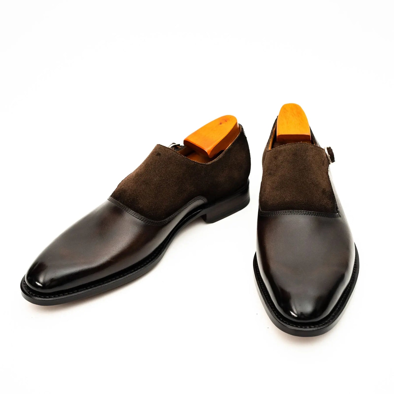 Dark Brown Suede-Panel Monk Shoe DIVINCH