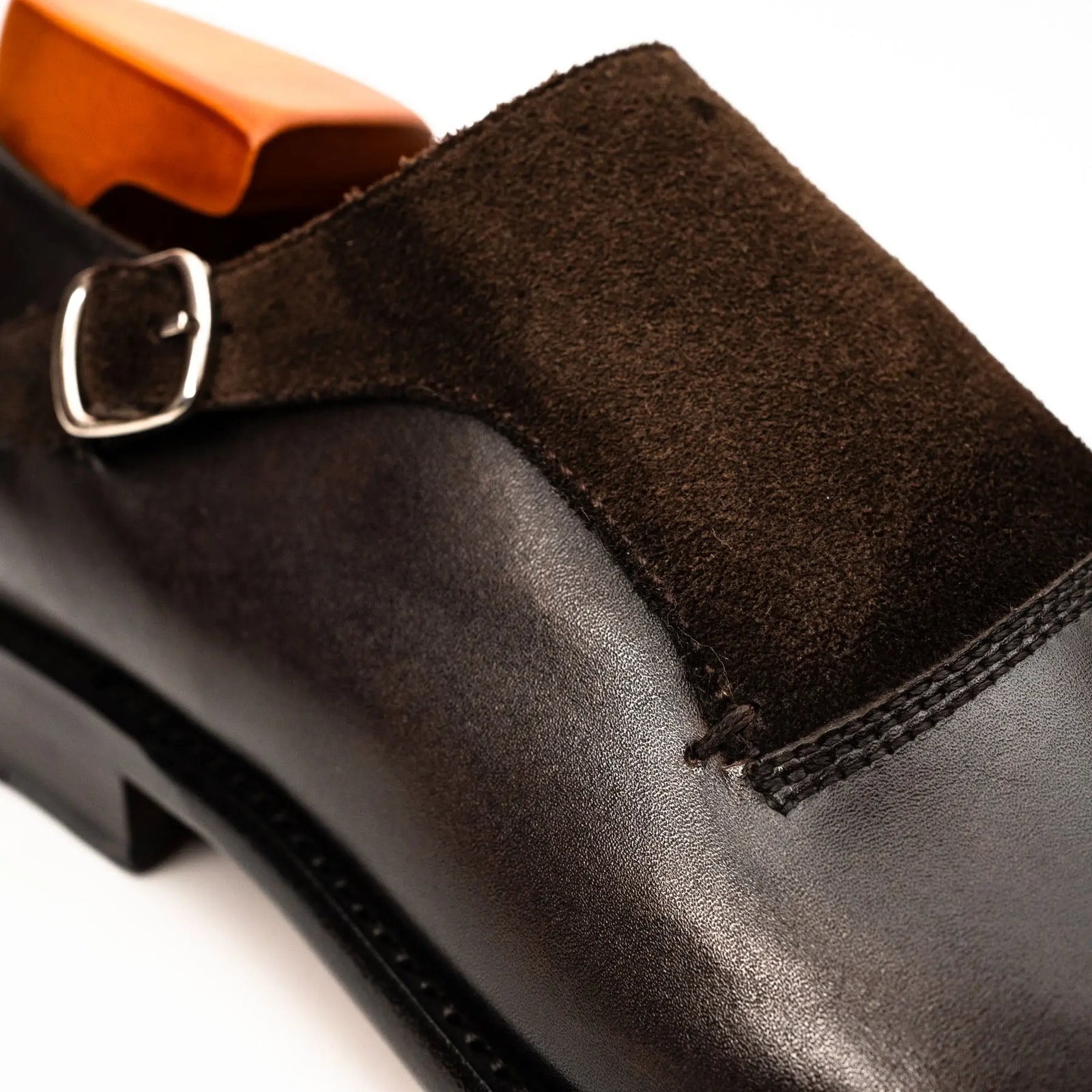 Dark Brown Suede-Panel Monk Shoe DIVINCH