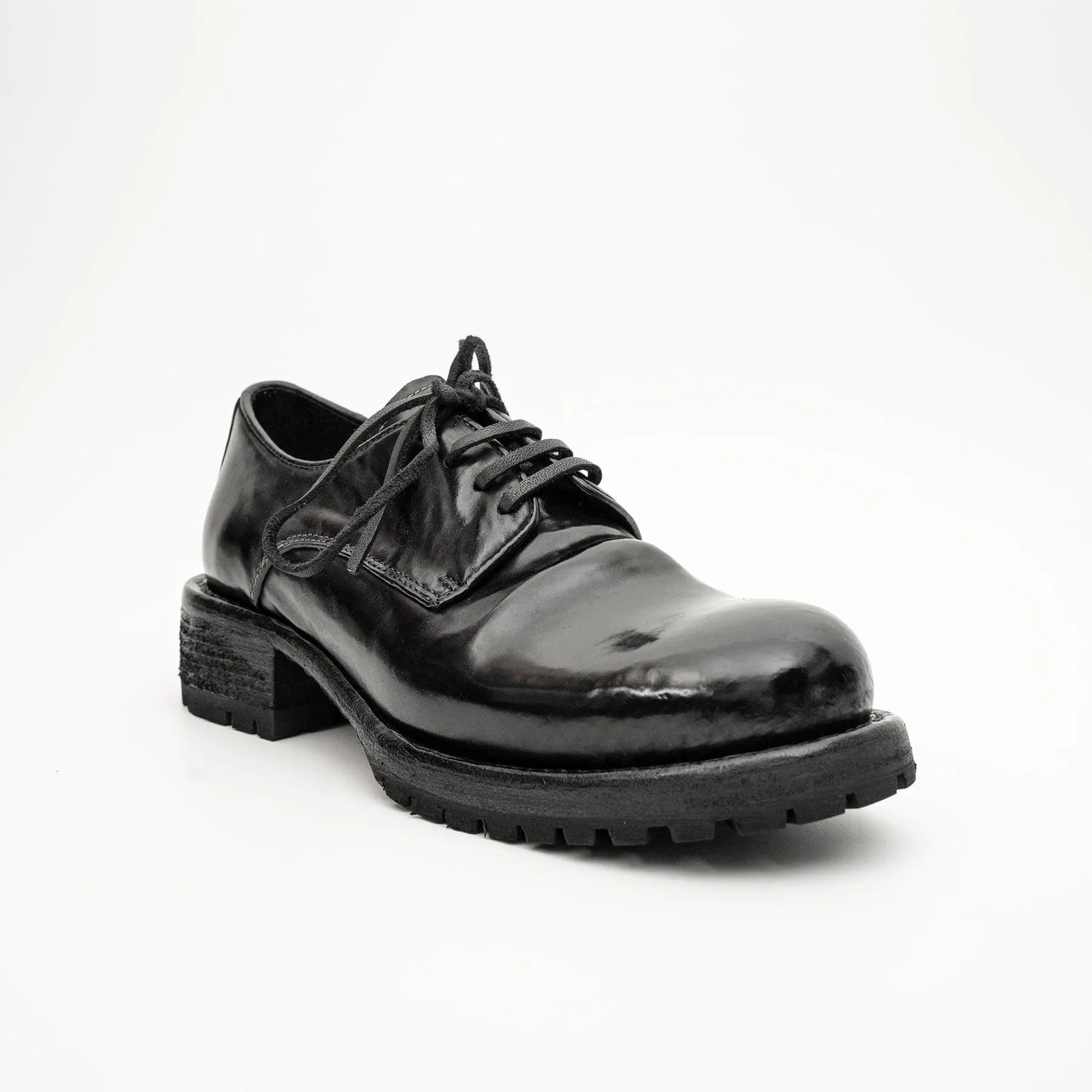 Jet Black Washed Horse Leather Derby