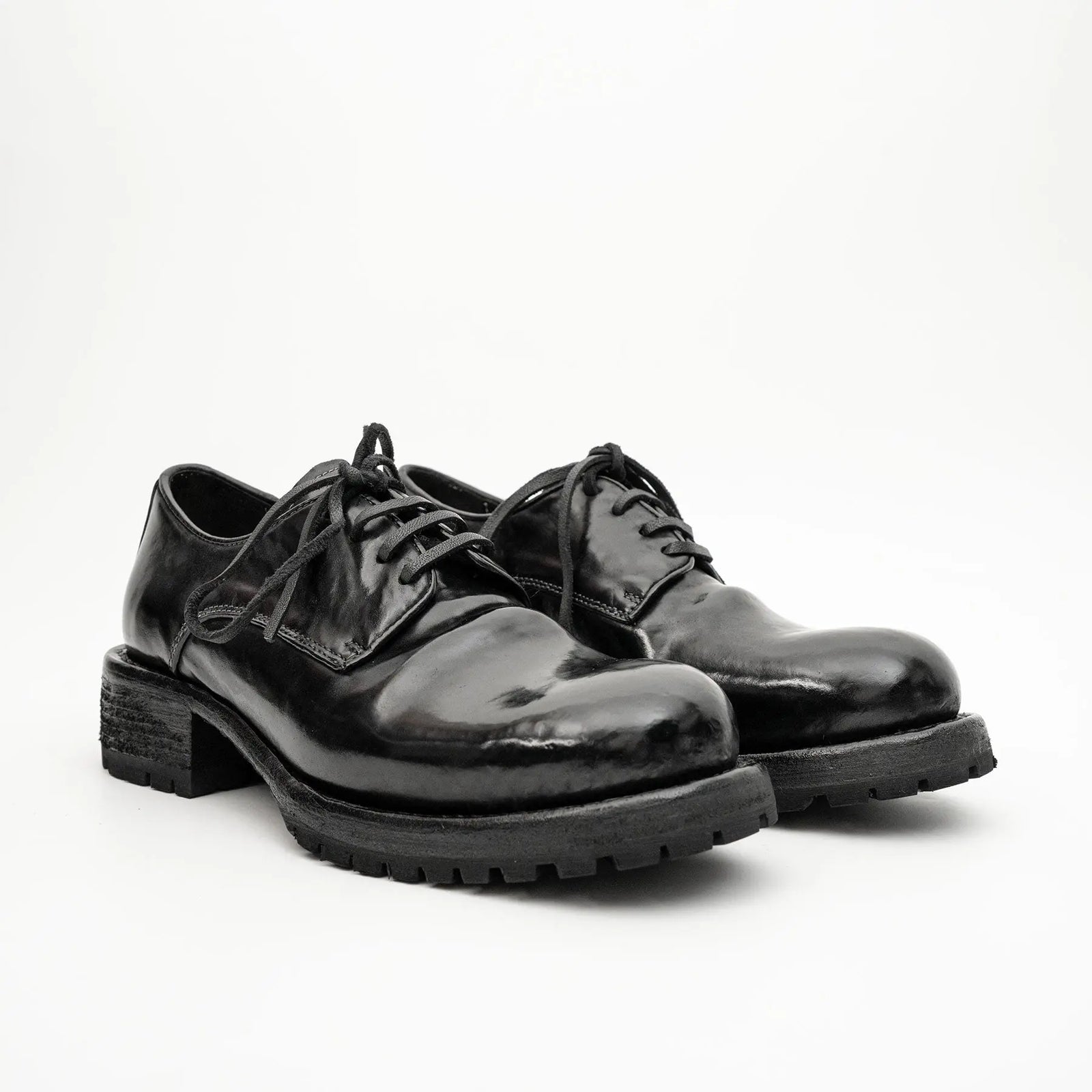 Jet Black Washed Horse Leather Derby