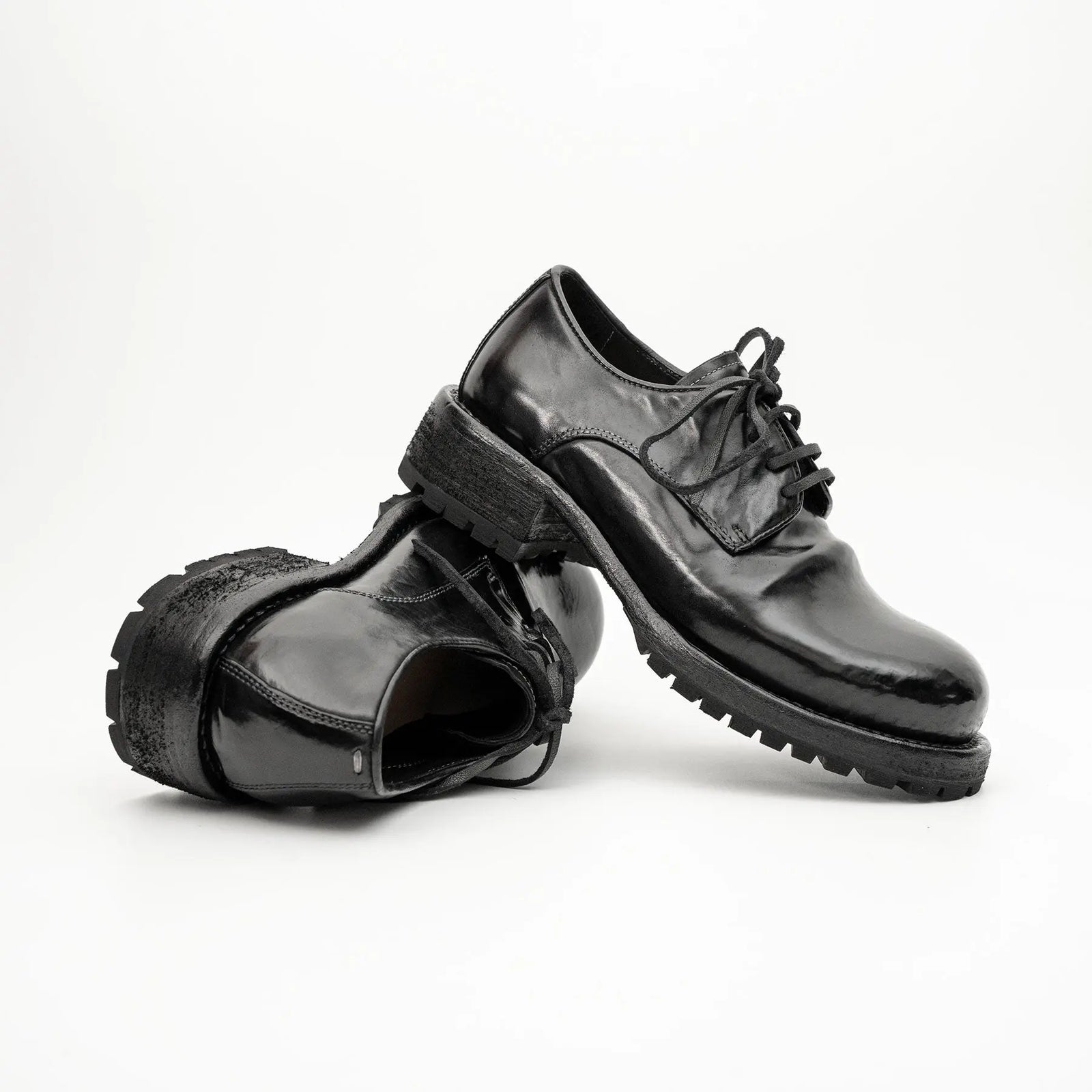 Jet Black Washed Horse Leather Derby
