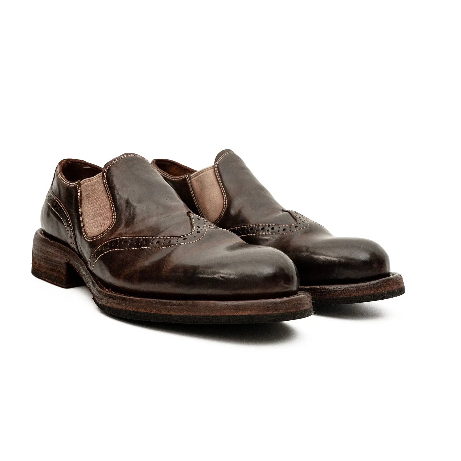 Dark Brown Washed Horse Leather Slip-On Casual Shoes