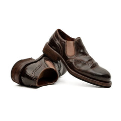 Dark Brown Washed Horse Leather Slip-On Casual Shoes