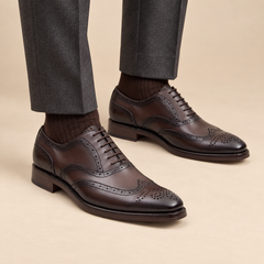 Dark Brown Wingtip Oxford Shoes with Polished Finish