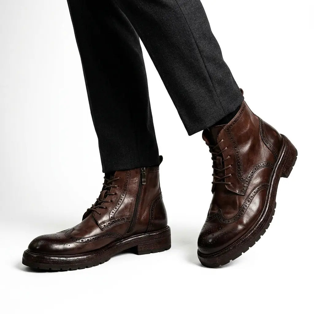 Dark Brown Wingtip Combat Boot