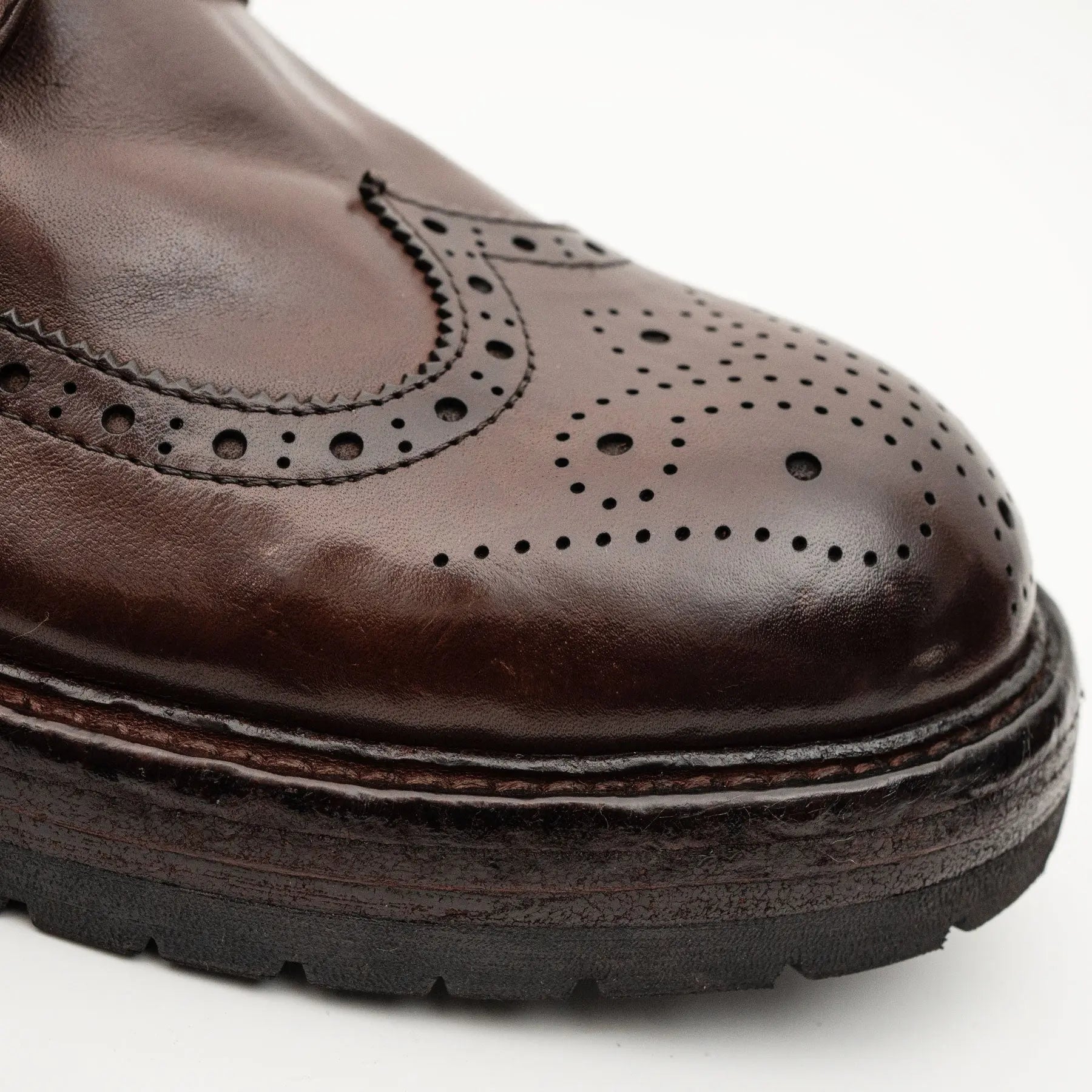 Botas de Combate de Bico de Asa Castanho Escuro