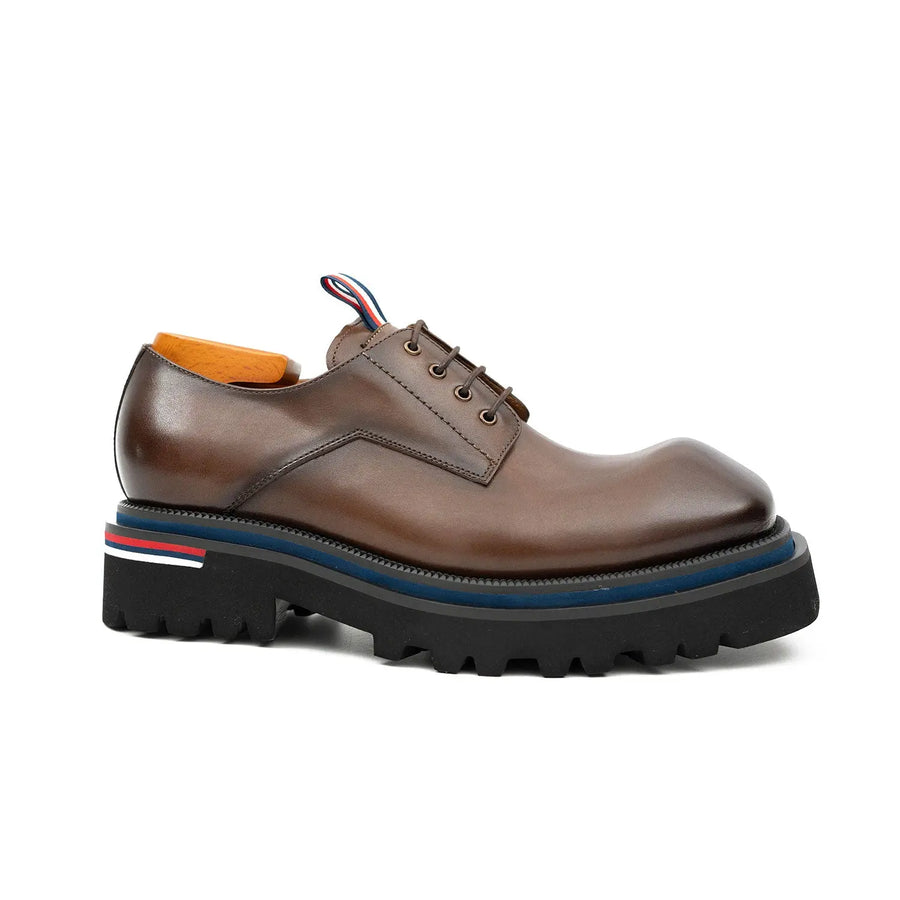Derbies à bout rond en cognac avec talon de 6 cm